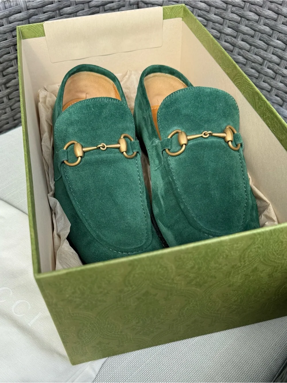 Men's Vintage Green Suede Bit Loafers Size 9.5